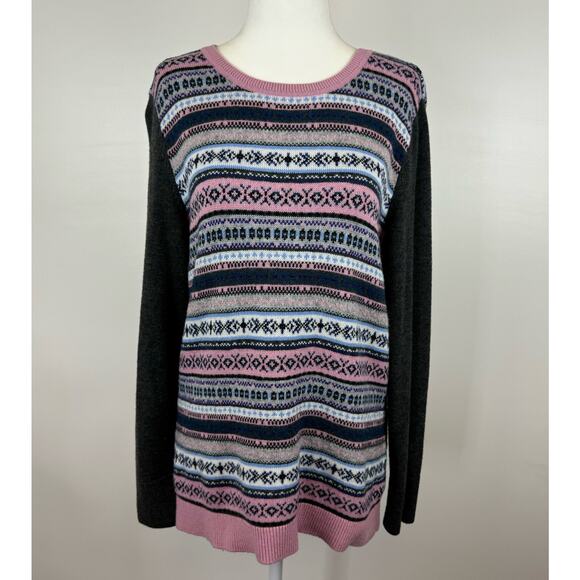 Talbots Womens Fair Isle Lambswool Blend Pink‎ Multicolor Crewneck Sweater Sz M - Picture 1 of 11
